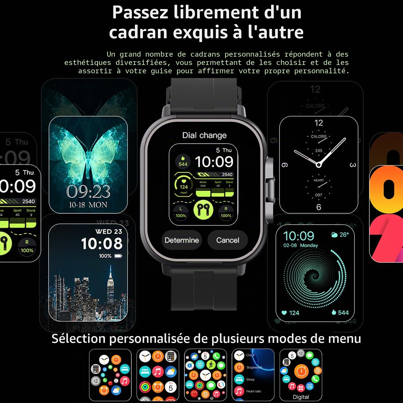 Montre Intelligente avec écouteurs, écran HD 2,01 pour Hommes et Femmes, Tracker d'activité étanche IP67, 100 + Mode Sport, Moniteur de Sommeil Fréquence Cardiaque, Podomètre pour Android et iOS