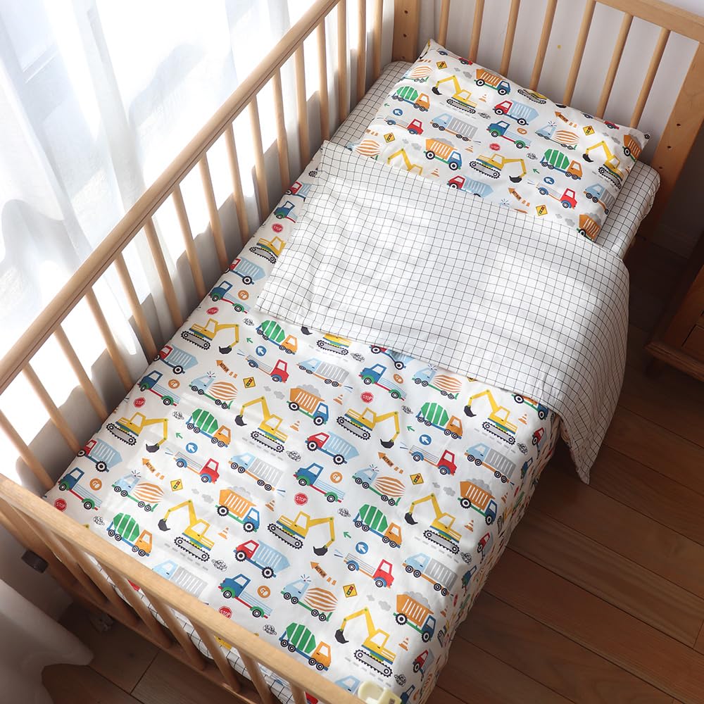 Juego de ropa de cama de cuna 100 % algodón para bebés, niños y niñas, 3 piezas, incluye funda de edredón, sábana bajera, funda de almohada, decoración de guardería, sin relleno (blanco)