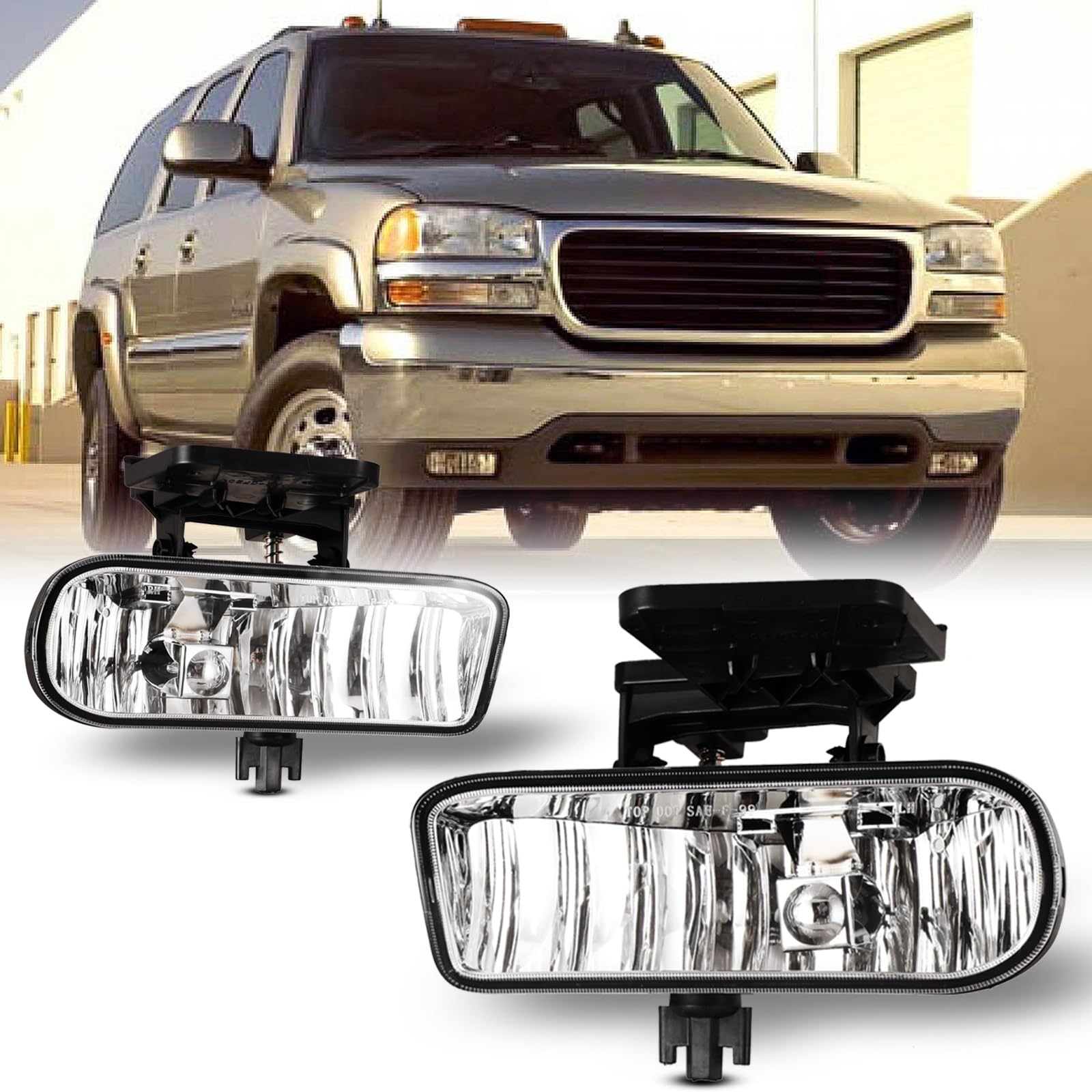 AUTOFREE Fog Lights for GMC Sierra 1500 2500 1999-2002/ Sierra 1500 HD 2500 HD 3500 2001 2002/ Yukon Yukon XL 2000-2006 with Bulbs 899 12V 37.5W Driving Fog Lamps Replacement -1 Pair (Clear Lens)