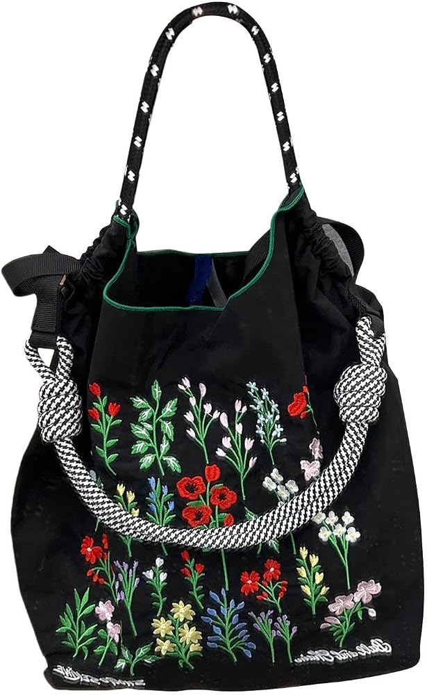 Amazon | 日本の花柄の刺繍ショッピングバッグ、ファッショナブルな