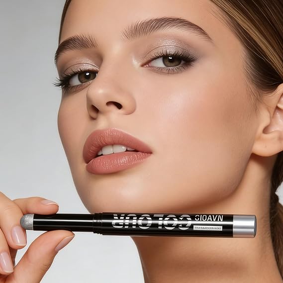 Silver Eyeshadow Pen, Metallic Silver Gray Shimmer Eyeshadow Stick Crayon, Smooth Long-Lasting Waterproof Effortless Blendable Cream Eye Makeup Pencil, Gift for Women