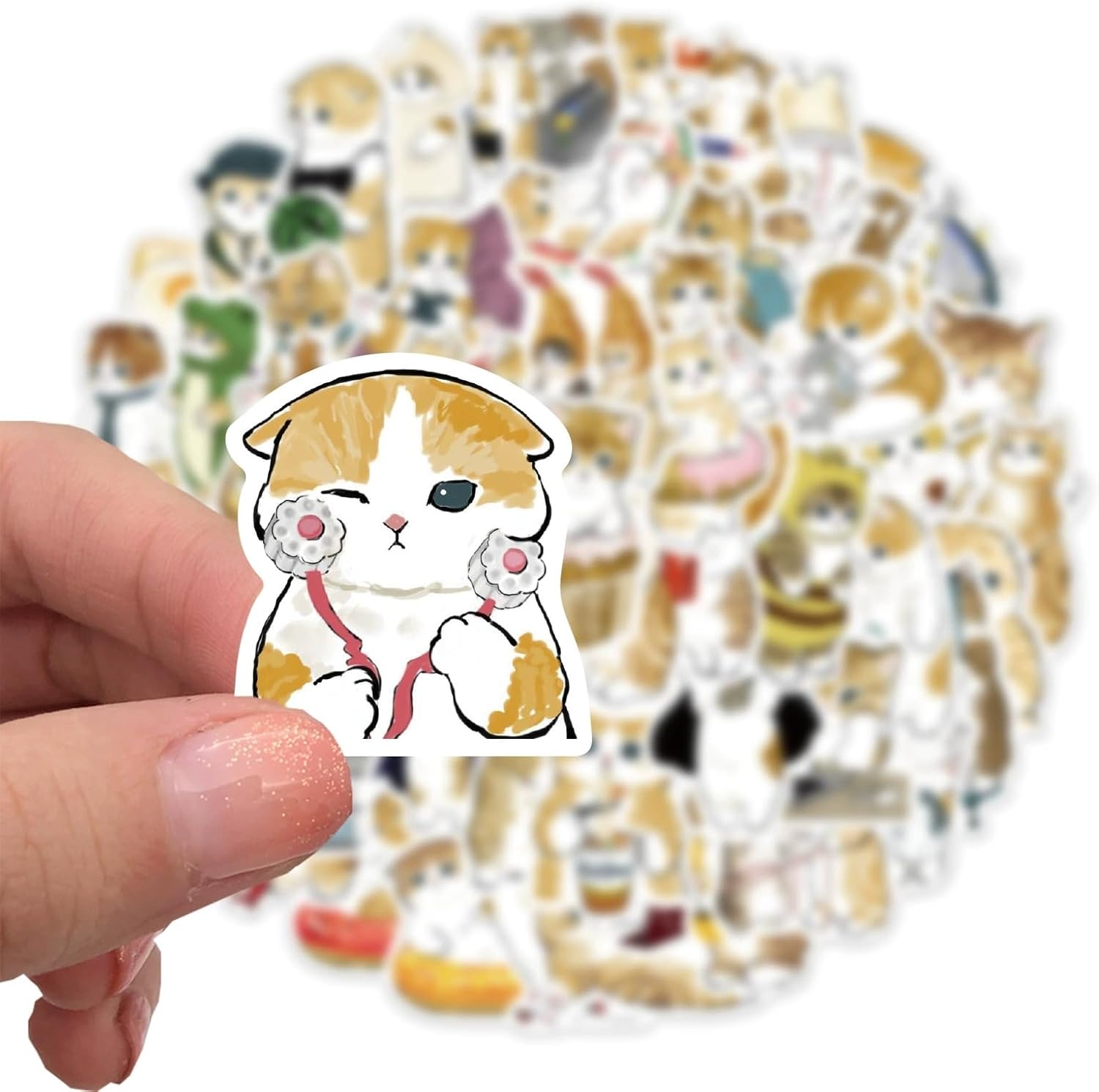 64 PCS Cute Cat Stickers Pack for Kids Teen Adults, Waterproof Kawaii Stickers Water Bottle Laptop Phone Case Scrapbooking, Cat Birthday Party Kawaii Gift Thing Stuff Item Boy Girl