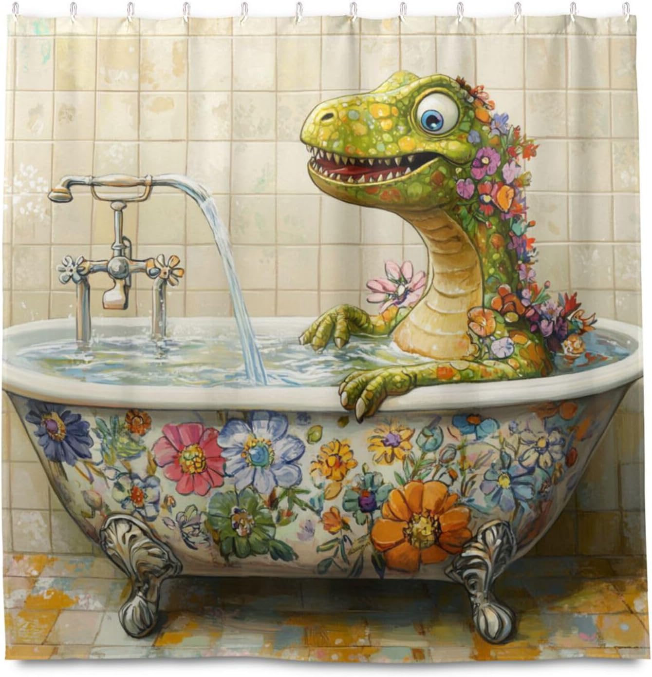72x72 Inch Water Resistant Shower Curtain Cloth with Stuff Machine Washable Material Shower Curtain Liners for Chic Dinosaur Vintage Bathtub