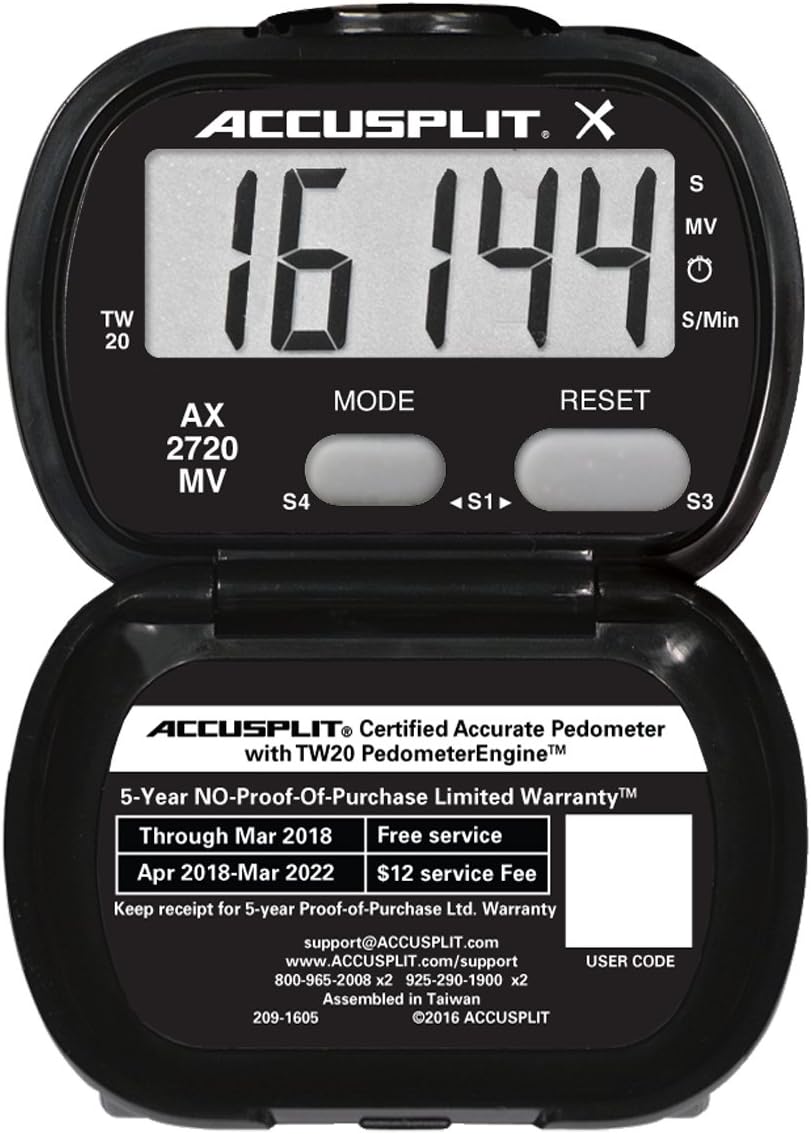 ACCUSPLITAccelerometer Activity Tracker Pedometer with MVPA, Black