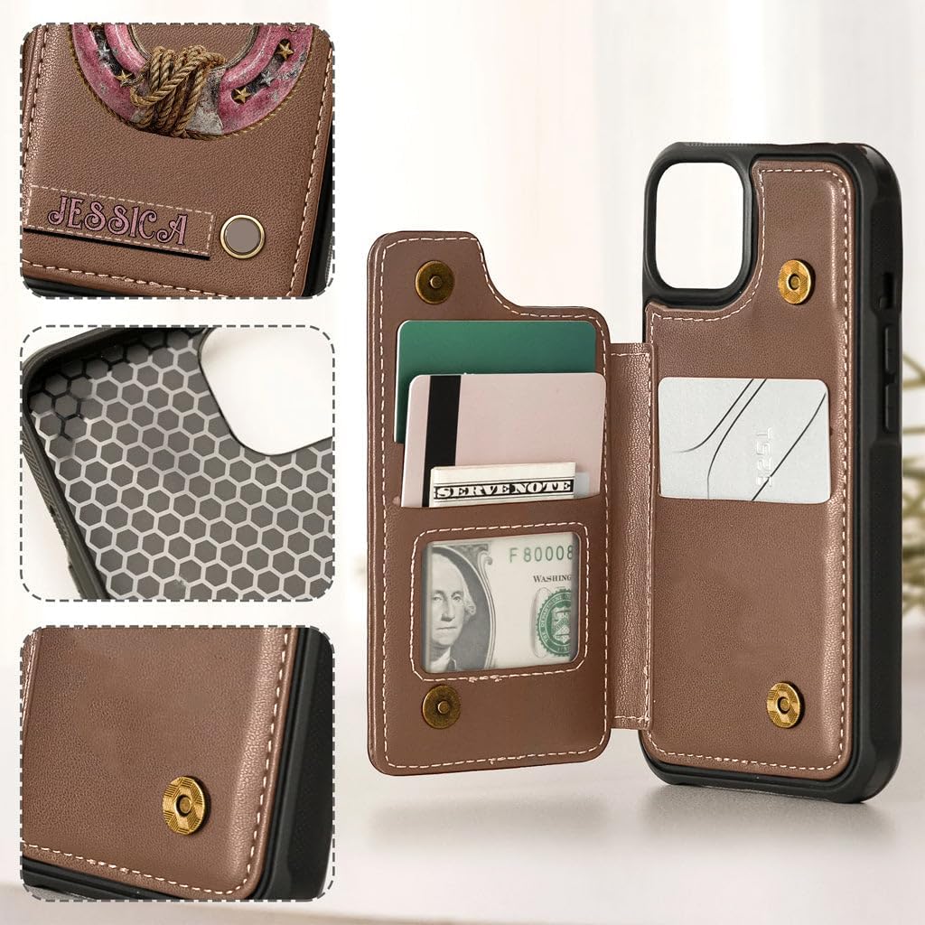Horseshoe - Personalized Horse Wallet Phone Case, Personalized Horse Phone Case Customized Name Western Style Gift for Men Women Horses Lovers Christmas Birthday