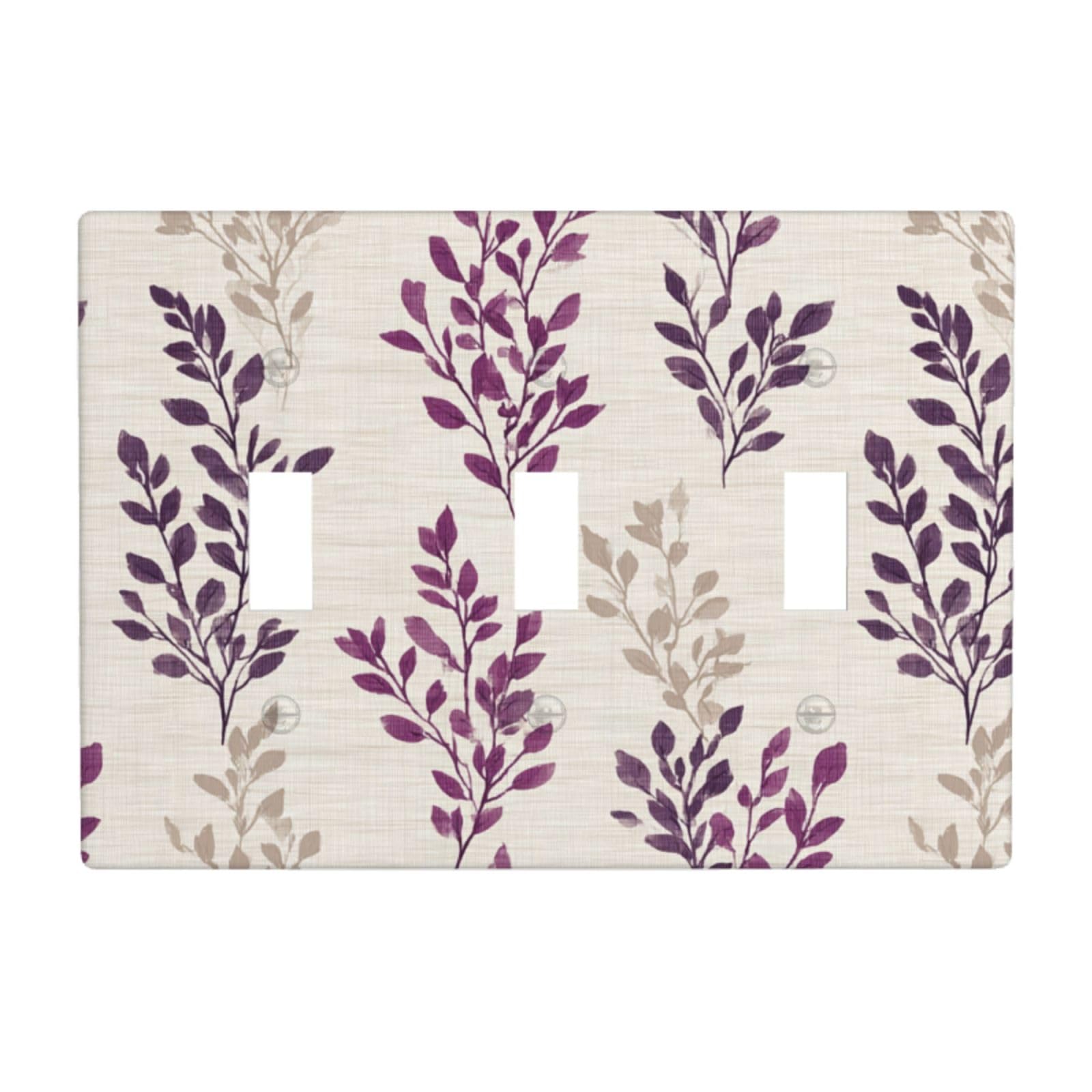 Purple Botanical On Cream Light Switch Covers 3 Gang Triple Toggle Wall Plate Switchplate Electrical Faceplate for Bathroom Kitchen Bedroom Decor
