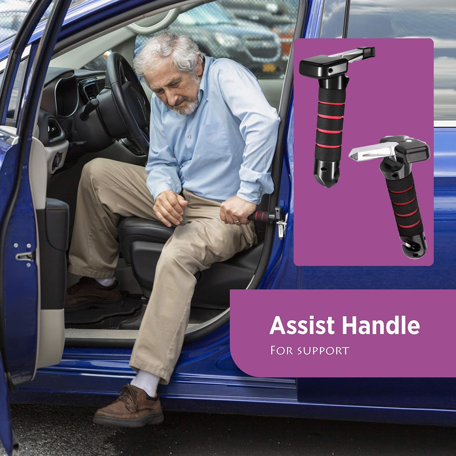 Maniglia Assistenza Per Auto SYMYNELEC - Supporto Per Anziani E Disabili, Multifunzione Con Taglia-cinture E Frangivetro - Foto 9