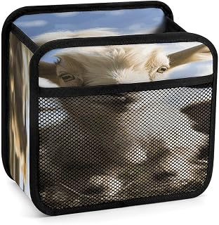 Cute Goat Car Seat Back Organizer for Family | Backseat Car Organizer for Automotive SUVs Foldable Easy-Clean PU Leather Backseat Hanging Storage Bag with Adjustable Strap