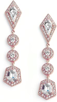 Mariell Art Deco Cut Cubic Zirconia Bridal and Wedding Earrings - 1920s Vintage Style Blush Gold Earrings for Brides, Prom, Homecoming and Mother of the Bride