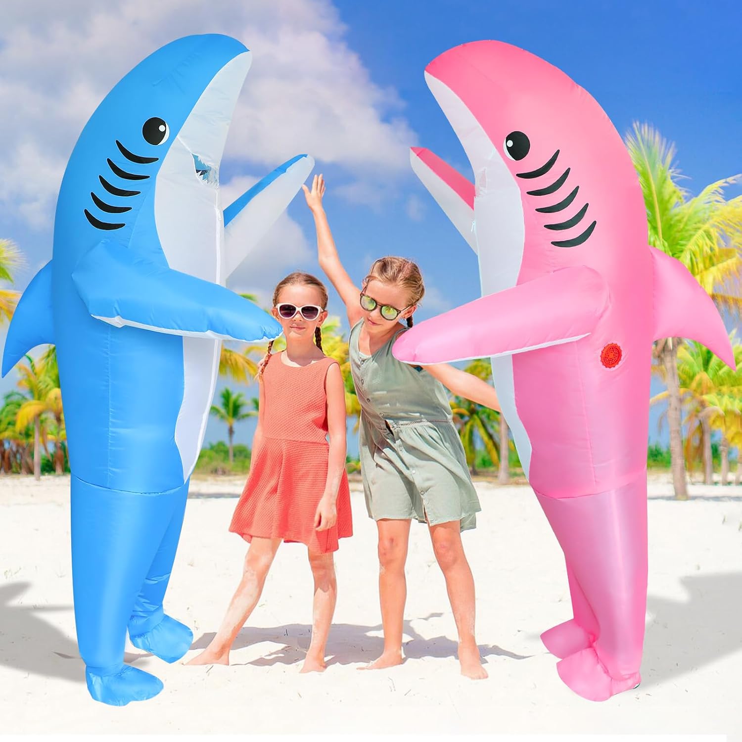 Poptrend Couples Inflatable Shark Costume for Adults Funny Halloween Blow Up Costumes His and Hers Cosplay Duo Costumes 2 Packs