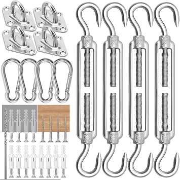 M6 Sun Shade Sail Fixings Kit | Heavy Duty Stainless Steel Hardware for Triangular, Square & Rectangular Sails | Professional Mounting Accessories Set