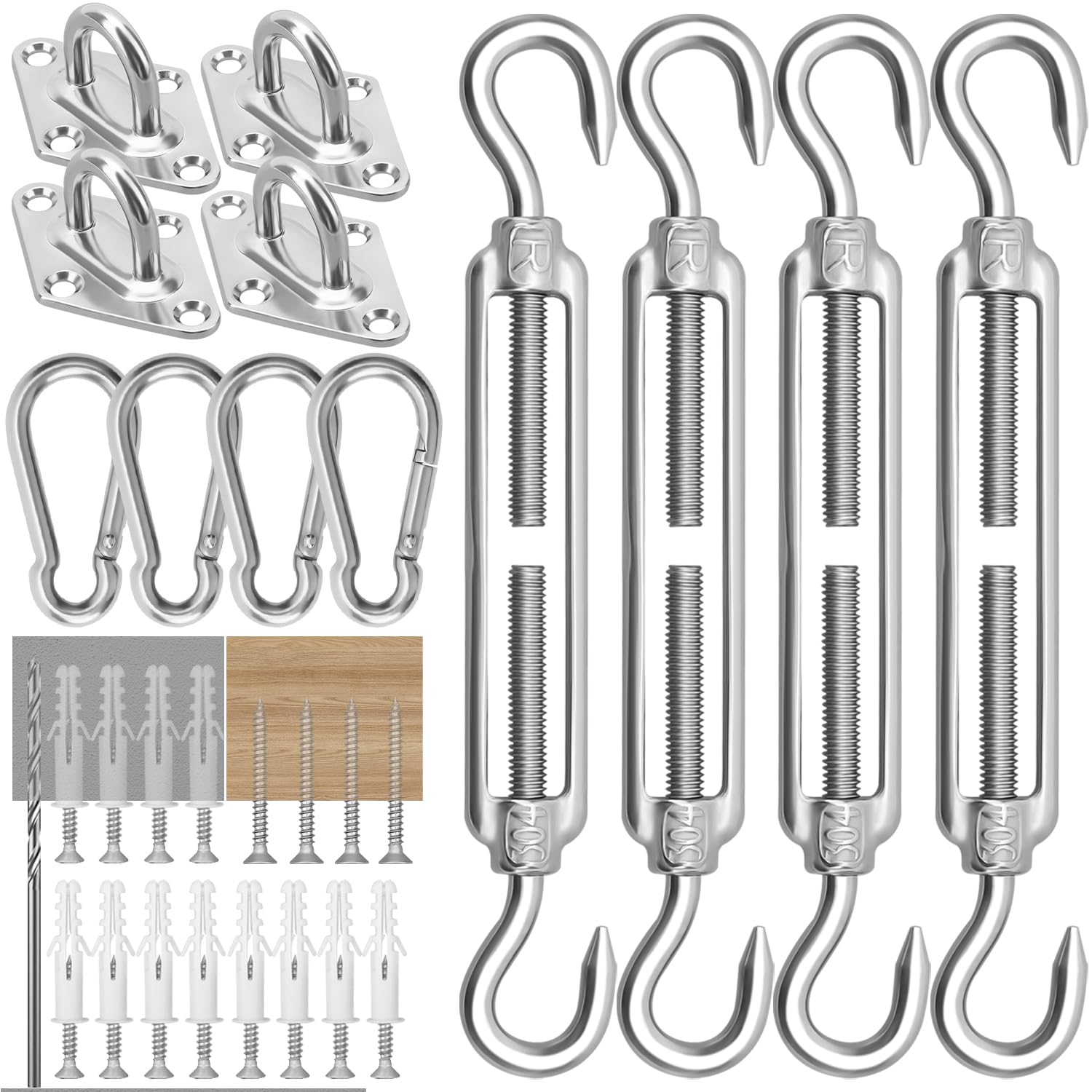 Morzejar Set di Fissaggio per Tenda da Sole M6, Kit di Accessori per Fissaggio a Vela Parasole in Acciaio Inox Resistente, per Triangolo e Quadrato, Accessori di Fissaggio per Vela Parasole