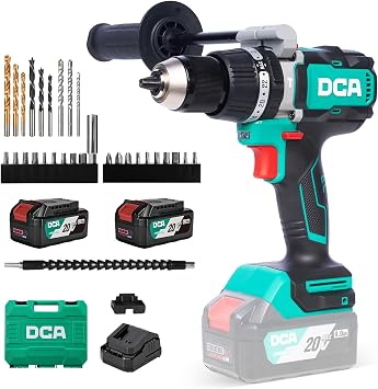 DCA 20V Brushless Hammer Drill, 1062 in.lbs Torque Impact Drill, 1/2" Keyless All-Metal Chuck, 24+1+1 Clutch, 32000 IPM, Heavy-duty Cordless Drill Kit with 2x4.0Ah Battery for Brick Wall, Metal, Wood