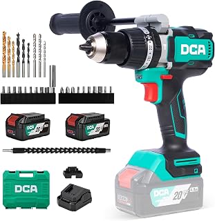 DCA 20V Brushless Hammer Drill, 1062 in.lbs Torque Impact Drill, 1/2" Keyless All-Metal Chuck, 24+1+1 Clutch, 32000 IPM, Heavy-duty Cordless Drill Kit with 2x4.0Ah Battery for Brick Wall, Metal, Wood