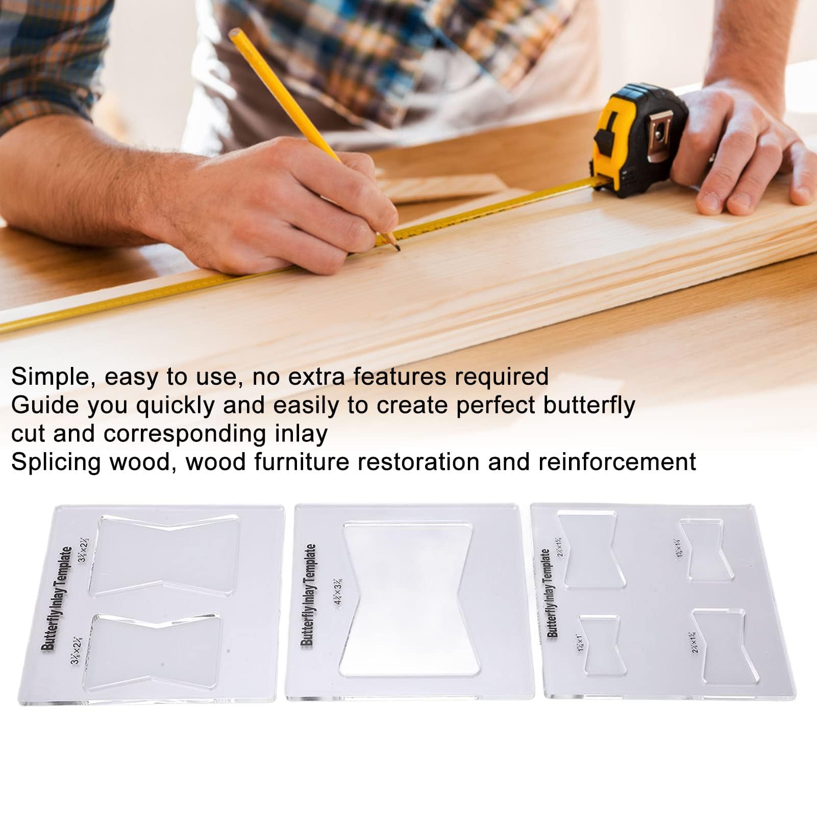 Butterfly Inlay Template Kit – 3-Piece Hardened Acrylic Router Templates For Wooden Furniture Repair, Crack Cover & Reinforcement