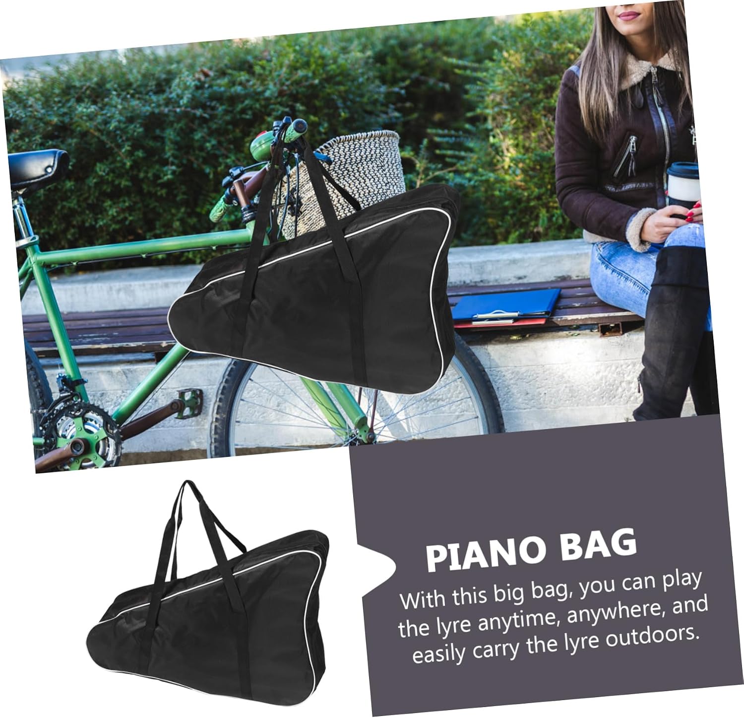 Lyre Carrying Bag Padded Storage for 15-String Harp Thick Oxford Cloth Musician's Instrument Case Convenient Travel Pouch for Music Lovers