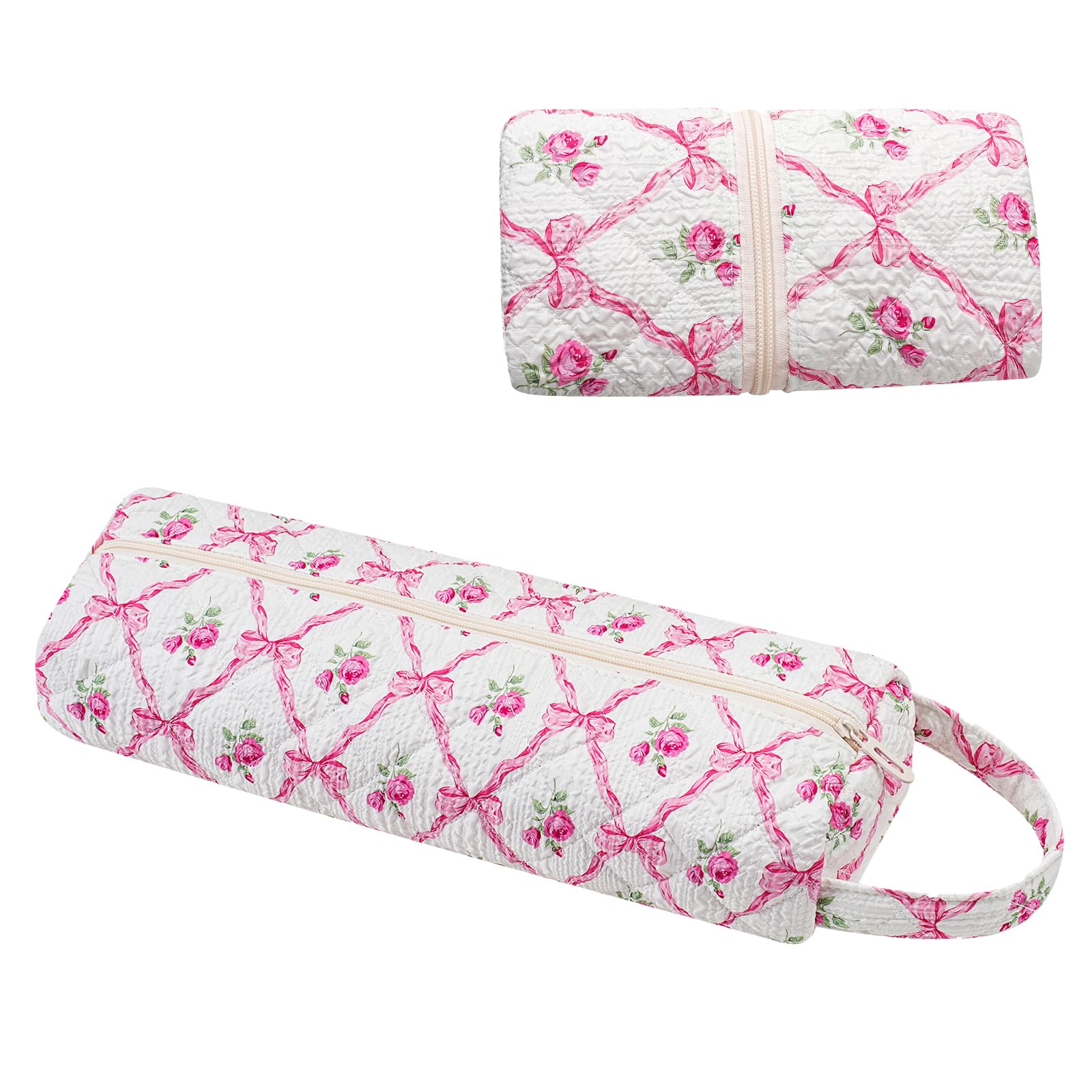 RSRSLEII Quilted Hair Tools Travel Bag,Portable&amp;Foldable,Pink Bow