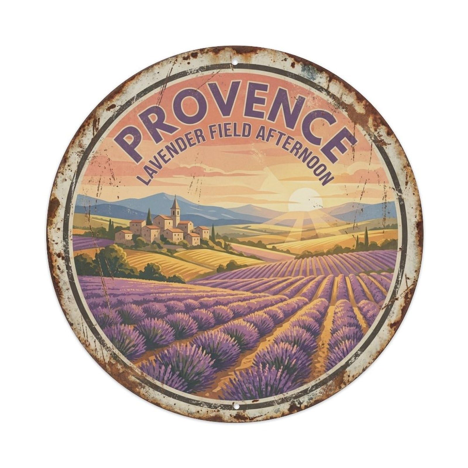 French Provence Lavender Field Afternoon Travel Metal Tin Sign