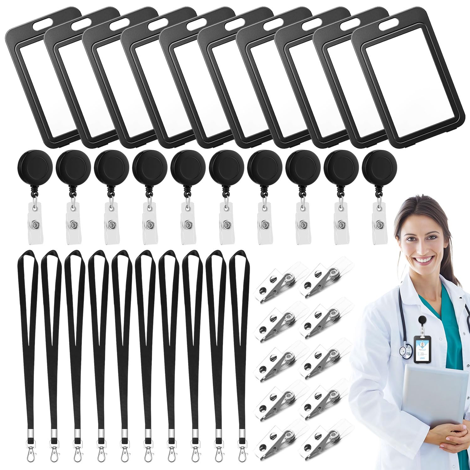 10 Stück Ausweishülle mit Band Kartenhalter Ausweis Ausweishülle Id Card Holder Ausweishalter Kartenhülle mit Schlüsselband und Einziehbarer Schlüsselanhänger Ausweis Clip für Ausweisclip Kreditkarten