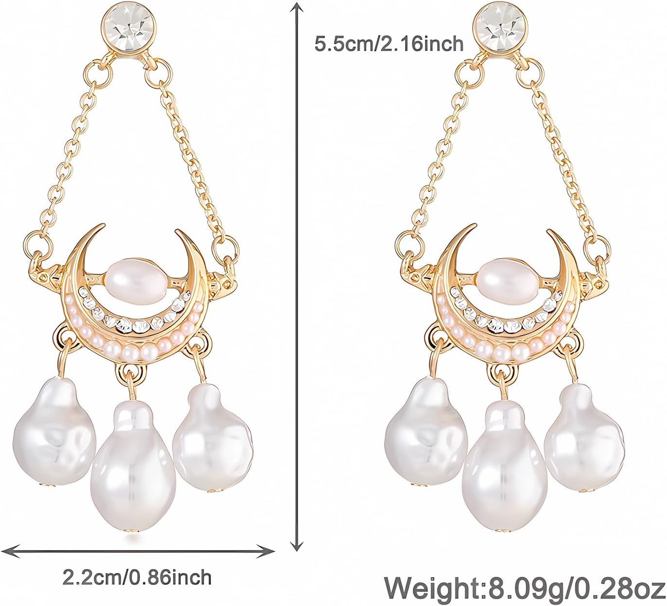 Golden Moon Baroque Pearls Dangle Earrings Christmas Jewelry Gifts for Women, Gold