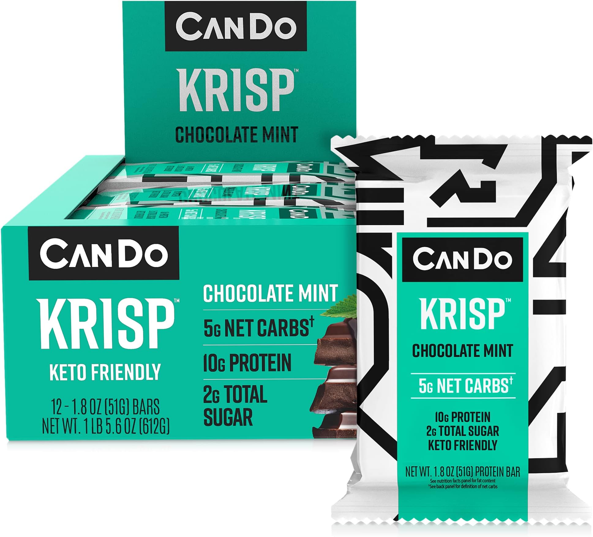 CanDo Krisp - Keto Snack & Keto Bar (12 Pack, Chocolate Mint) - Low-Carb Snack, Low-Sugar High Protein Bar - Gluten-Free Crispy, Perfectly Delicious Healthy Meal Replacement - Keto Krisp