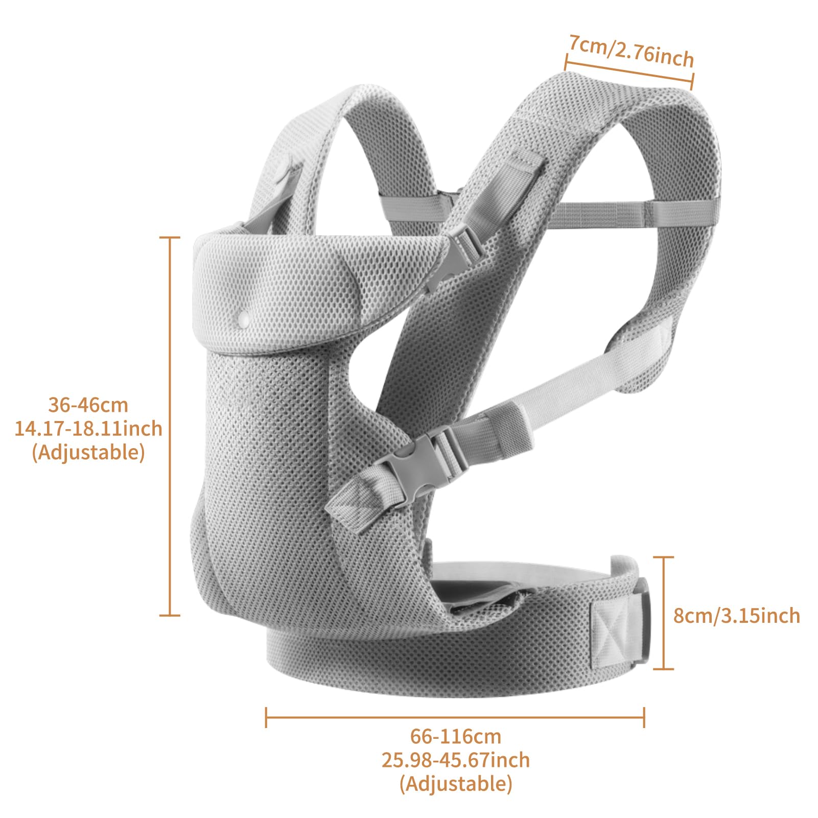 IULONEE Marsupio per Neonati Regolabile Fascia Porta Bebe Ergonomico Baby Carrier Wrap Traspirante Portabebè per Neonato Bambino Front Back Carry per Bebè 3-36 Mesi (Grigio chiaro)