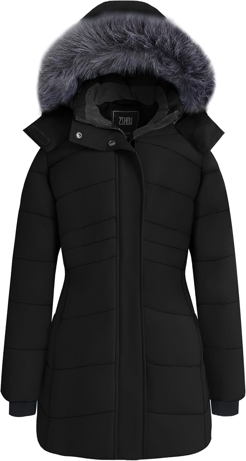 ZSHOW Women's Winter Coat Waterproof Warm Puffer Jacket Long Parka with Faux Detachable Hood