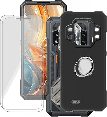 Black Case for Cubot King Kong X Pro 6.72" with 2 X Screen Protector + 360 Magnetic Ring Holder, Slim Shockproof Protective Cover Soft Silicone Phone Case for Cubot King Kong X Pro