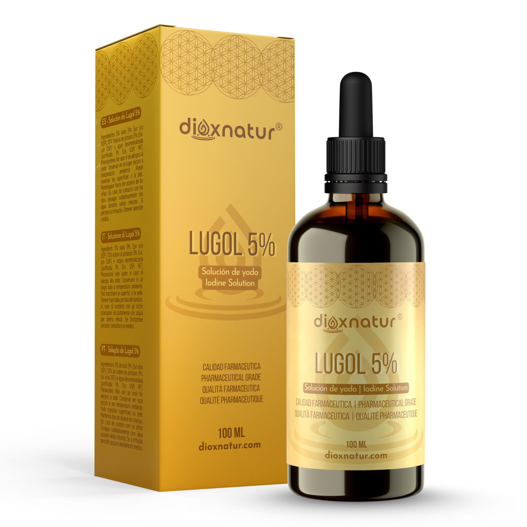 Solution de Lugol 5% de qualité pharmaceutique 100ml Gouttes d'iode liquide et d'iodure de potassium avec pipette de dosage précis