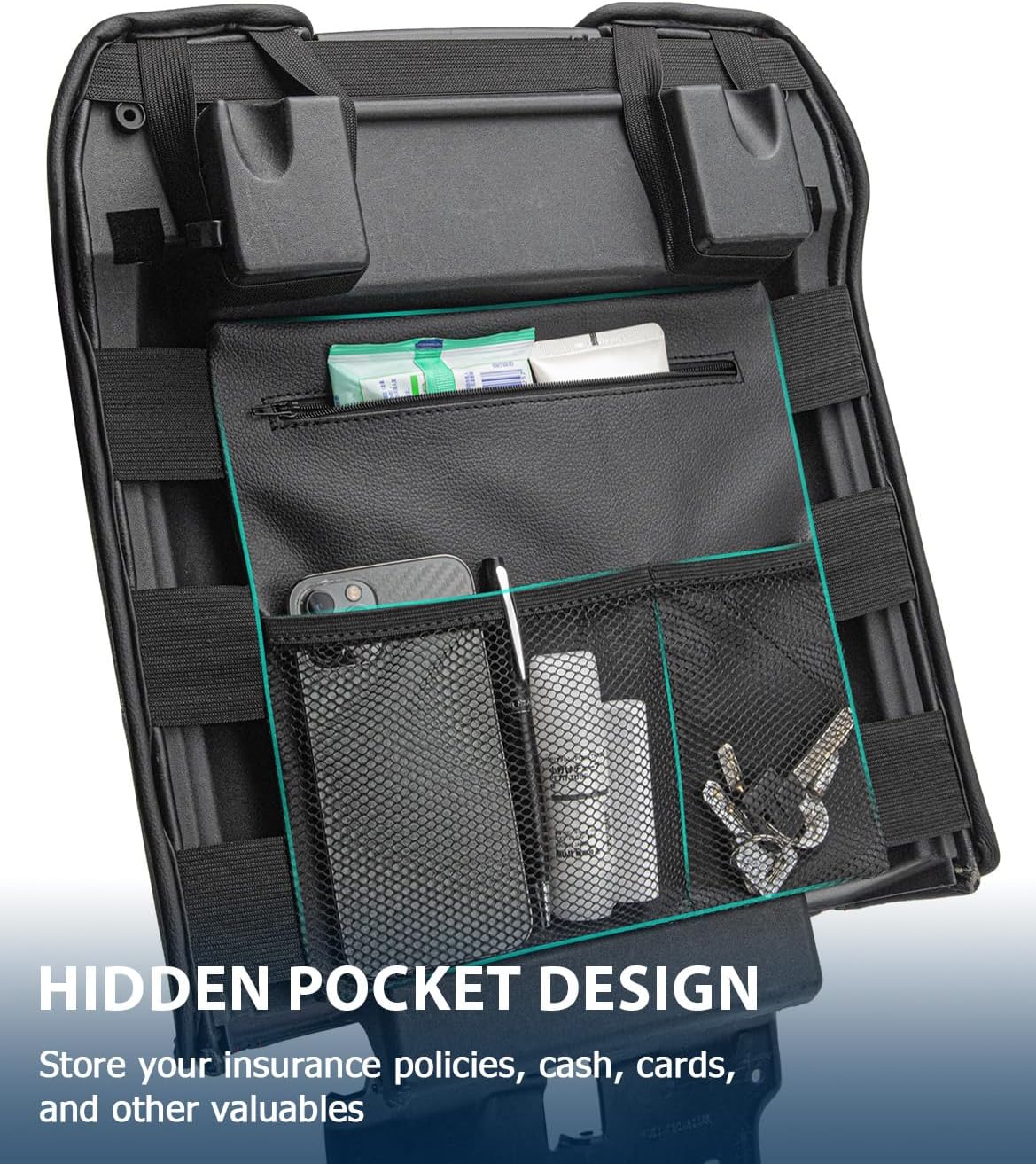 Center Console Cover for 2015-2020 F150 Accessories, F250 F350 F450 F550 2017-2022, Expedition 2018-2024, PU Leather Armrest Cusion Cover with Storage Bag, Bucket Seat Only, Black