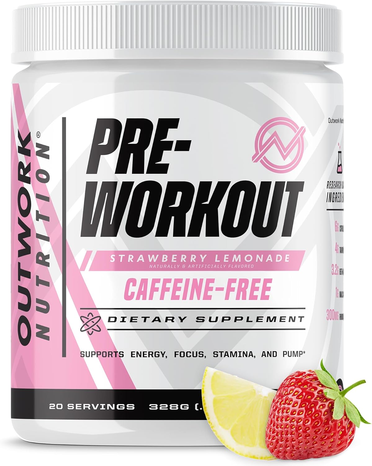 Outwork Nutrition Non-Stim Pre Workout Powder - Citrulline Malate, Beta-Alanine, Rhodiola Extract for Performance, Focus & Energy Boost - Preworkout for Men, Women (Caffeine Free, Tropical Candy)