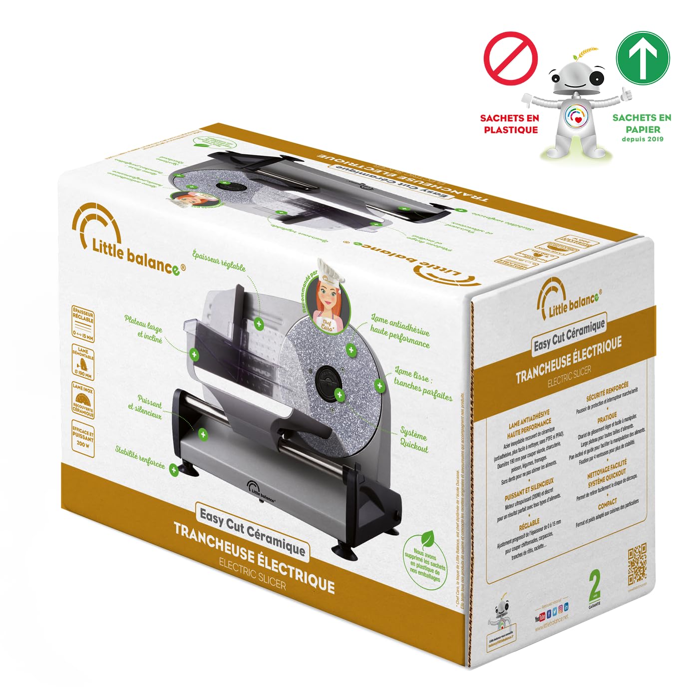 LITTLE BALANCE 8702 Easy Cut Ceramica, Affettatrice elettrica, Affettatrice per prosciutto, Lame in acciaio inossidabile, Spessore regolabile 0-15 mm, Per affettare carni, salumi, pesci, formaggi, 200