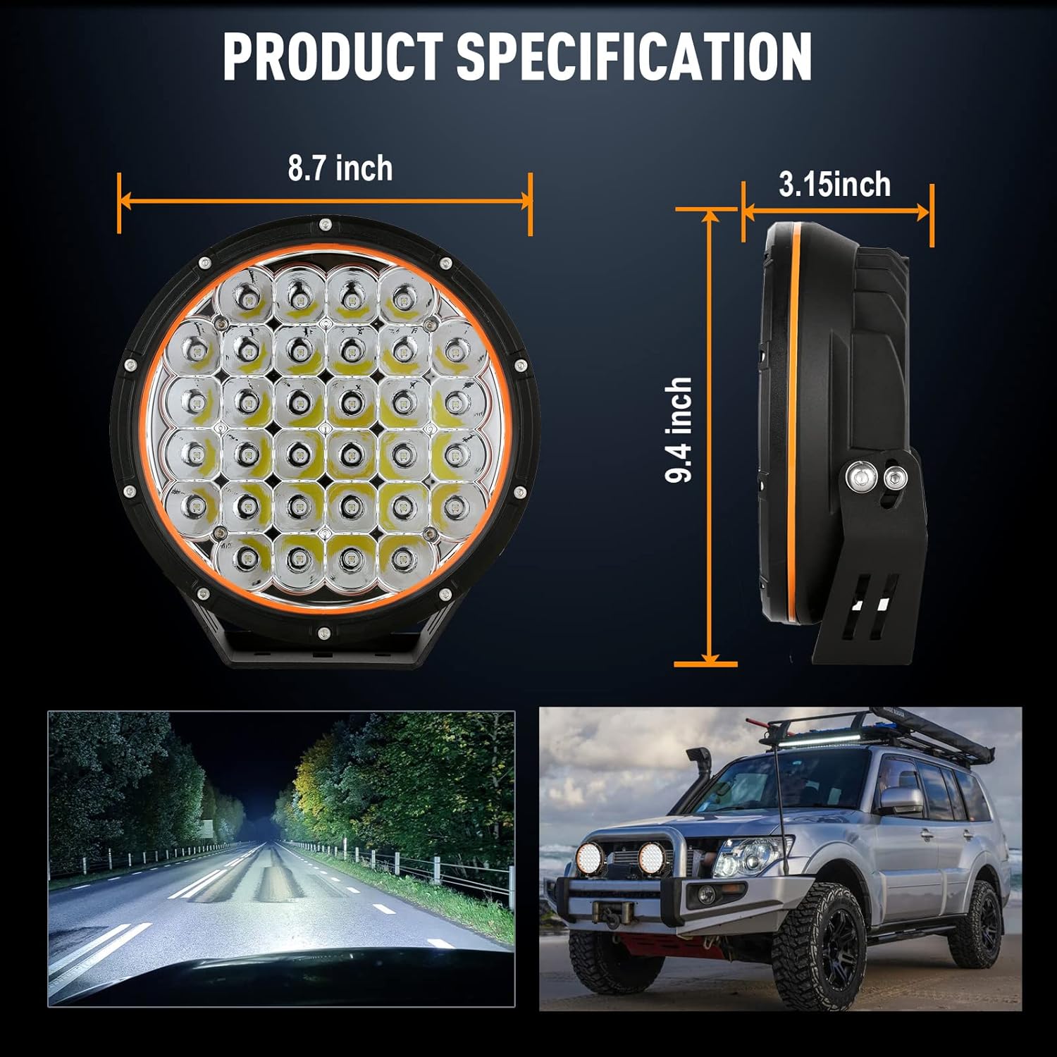 BIGLION.X 9 inch Round LED Offroad Lights - Super Bright, Waterproof IP68, 12V/24V for Pickup Trucks, SUV, UTV, 4WD