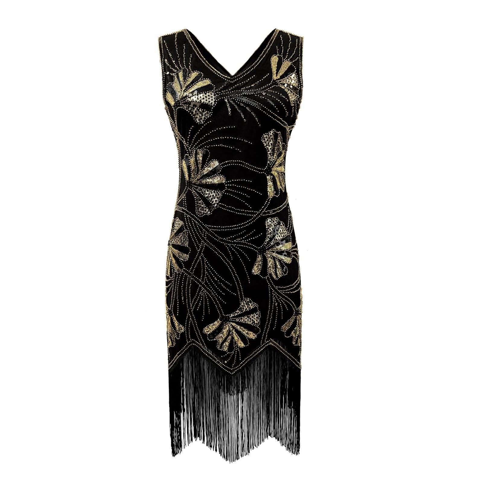 Générique Robe à clapet élégante, Style rétro, sans Manches, col en V, avec Paillettes et Franges, idéale pour Une soirée ou Un Costume de Danse.
