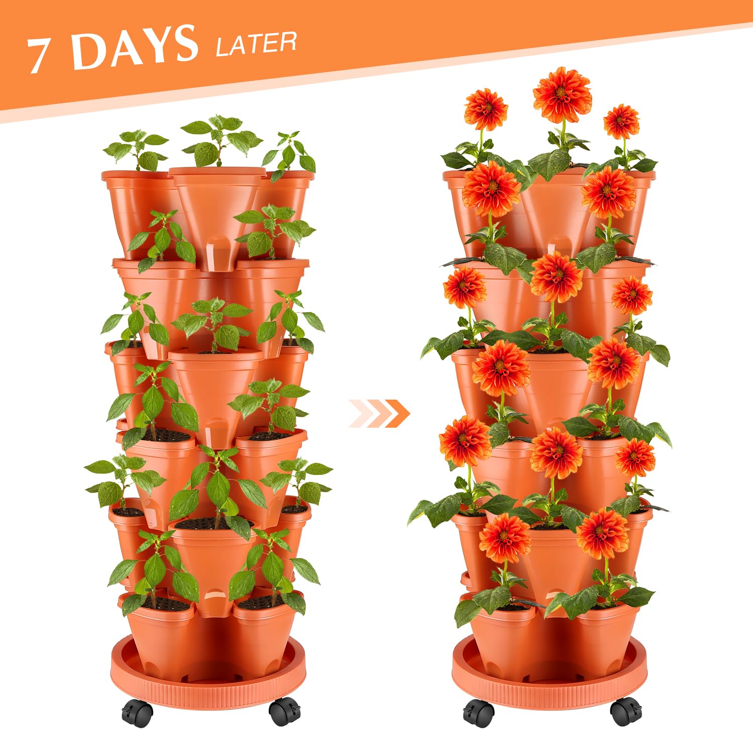 WADEO Macetas de Fresas Ultra Resistentes, Maceta Tridimensional 32x12x 32 cm por Maceta, Maceta Apilable Multicapa, Maceta de Plástico Fresa para Balcón, Jardín, Interior y Exterior (Naranja)