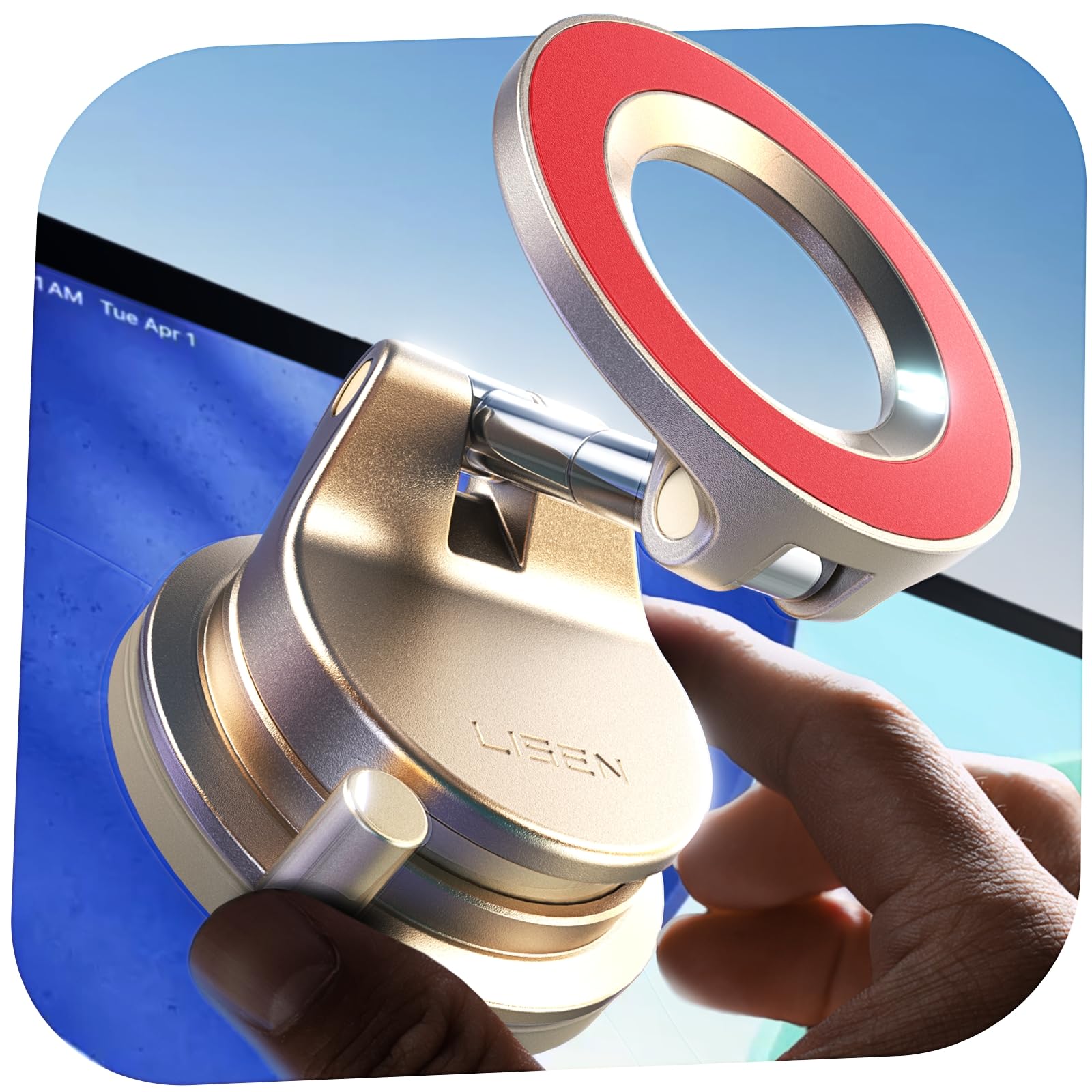 LISEN for Magsafe Car Mount, Cell Phone Holders for Your Car, Magnetic Car Accessories for Women Men Truck Jeep BMW, Vacuum Gifts Kits for iPhone 17 Pro Max 16 15 14 13 12, Samsung S26, Gold Red