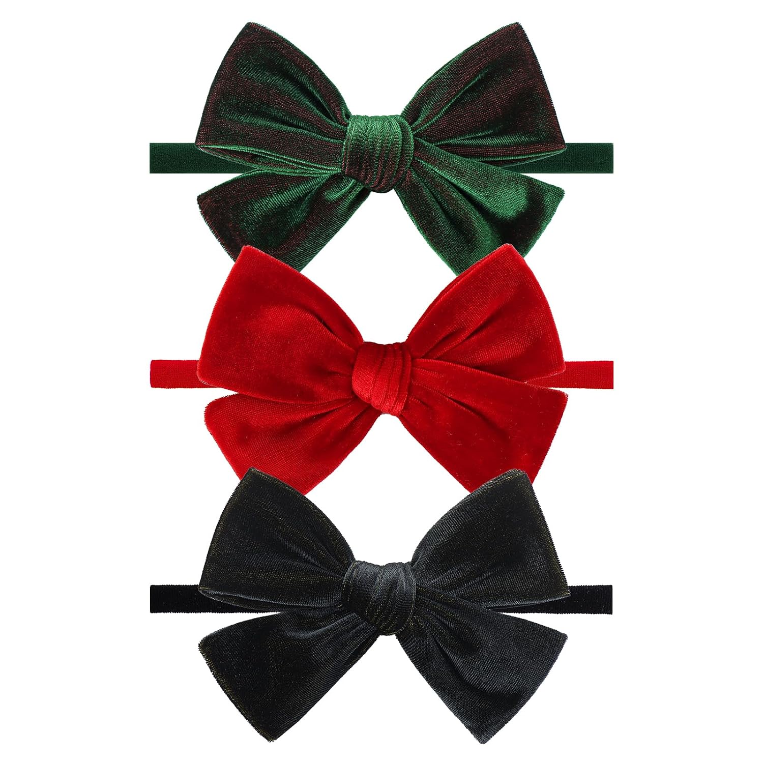 YanJie 3PCS 4’’ Christmas Headbands Red Hair Bow for Baby Girls Green Velvet Bows Black Hair Accessories for Infant Toddler Christmas Outfits