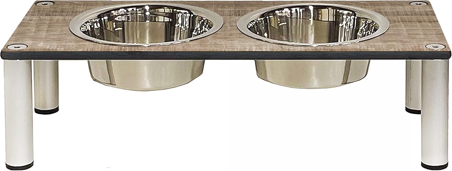 Raised Pet Bowls for Cats and Dogs, Outdoor Elevated Dog Cat Food and Water Bowls Stand Feeder on Aluminum Legs with 2 Stainless Steel Bowls Sizes for Small Medium and Large Dogs. - Small (Amaretto)