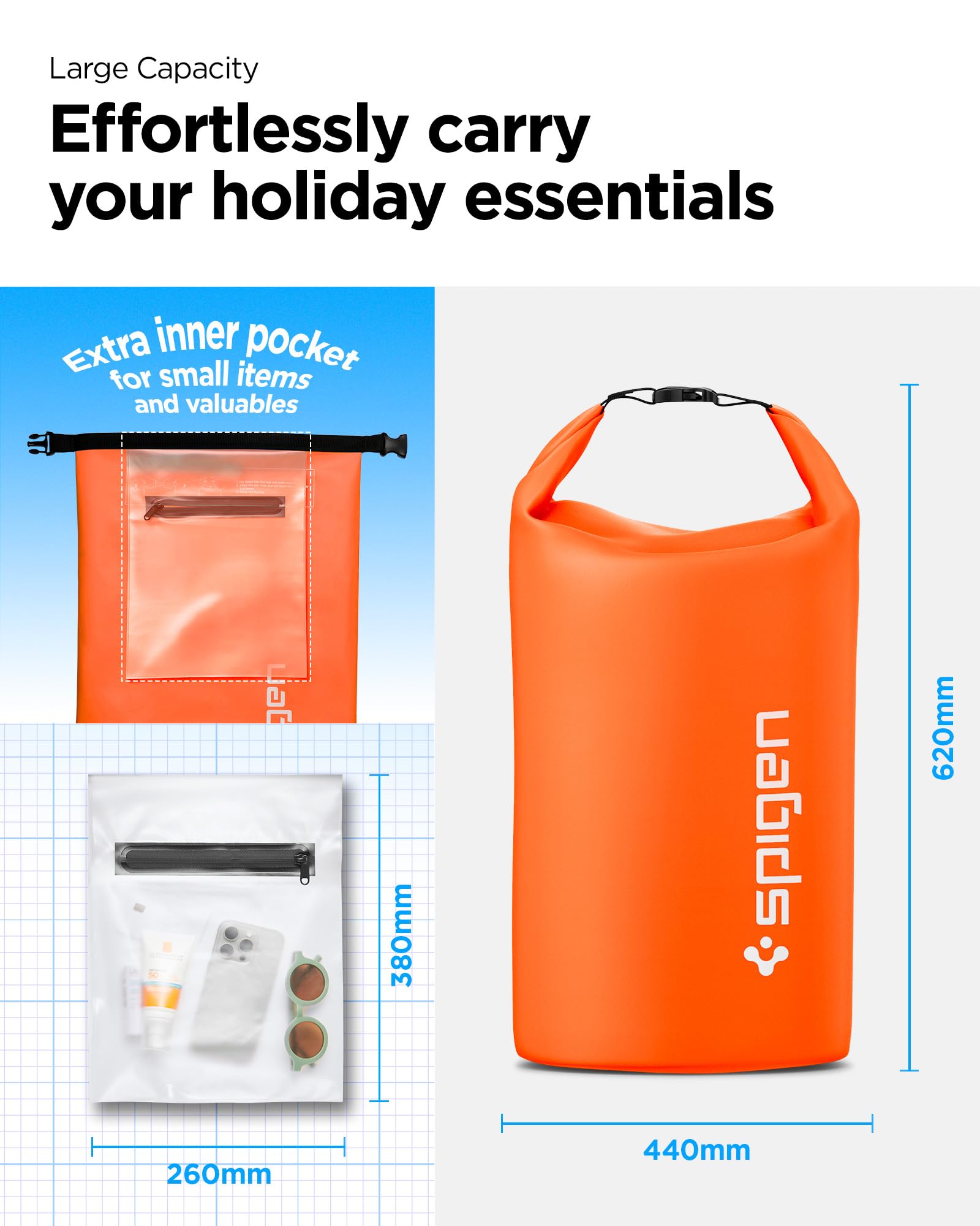 Spigen Aqua Shield A631/A630 Borsa Impermeabile Dry Bag con Tasca Interna e Tracolla Regolabile con Spallina
