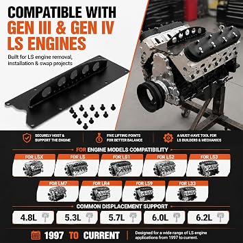 Heavy duty Hoist Picker Crane Lifting Plate for LS Engine Lift Plate Compatible with LSX LS Engine LS1 LS2 LS3 LQ4 6.0 6.2 5.3 4.8 Gen III Gen IV