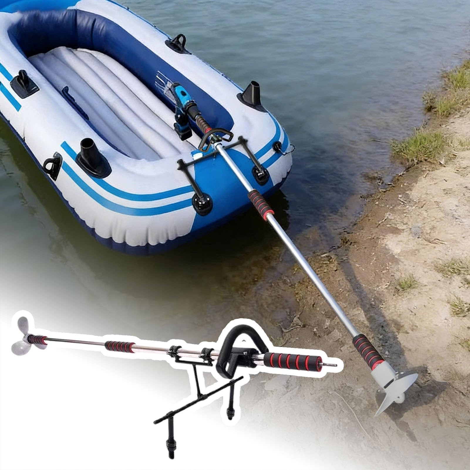 Motor Fueraborda Barco de Remo de Emergencia con Hélice de Perforación, Bote de Kayak con Motors Submarino, Motor Propulsor para Pesca de Arrastre en Lagos(With Kayak Stand,L-125cm(49 1/4"))