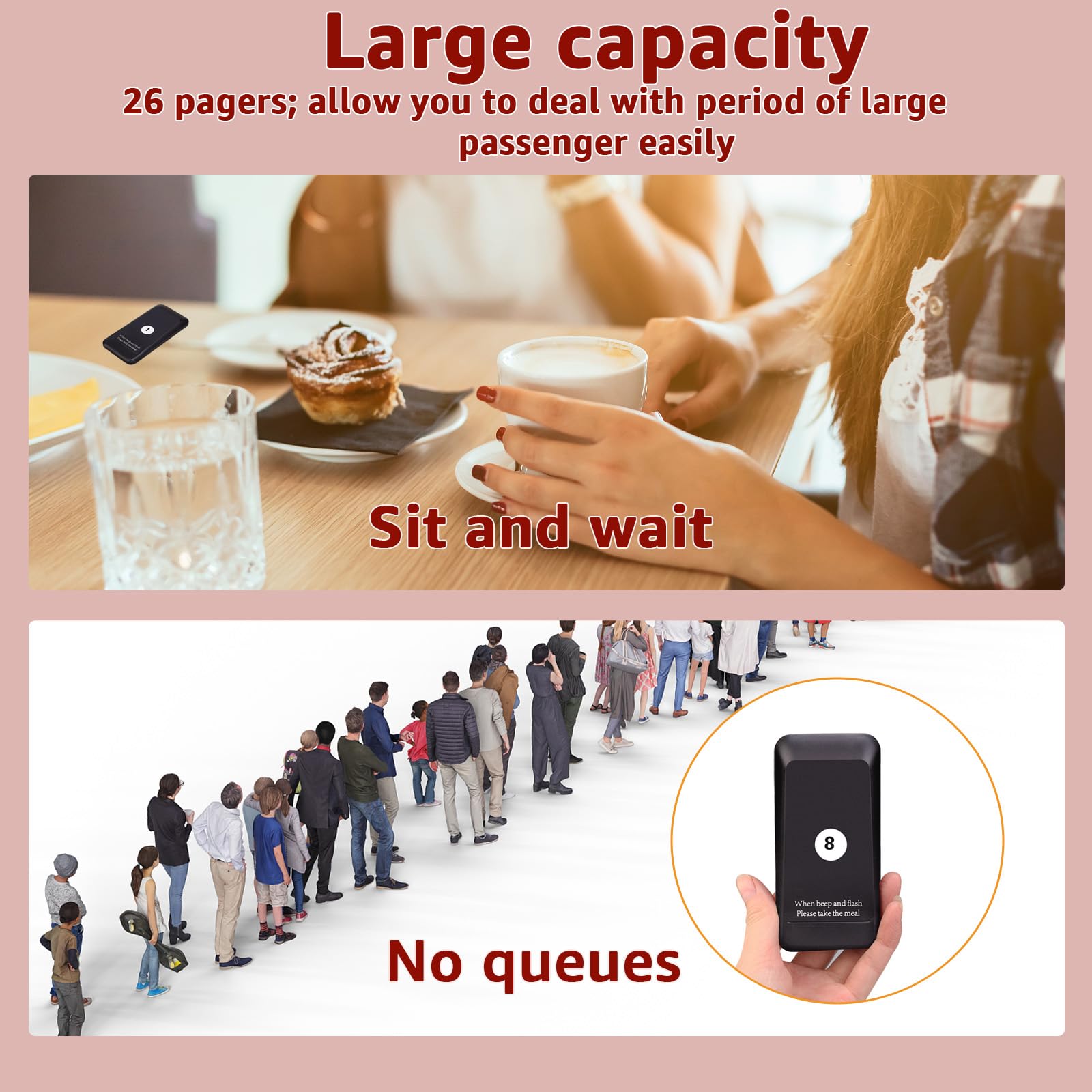 Retekess TD157 Sistema de Llamadas Restaurante, 26 Buscapersonas, 500 M, Tiempo de Espera 24 Horas, Avisador de Clientes Restaurante, Patio de Comidas, Cafeterías