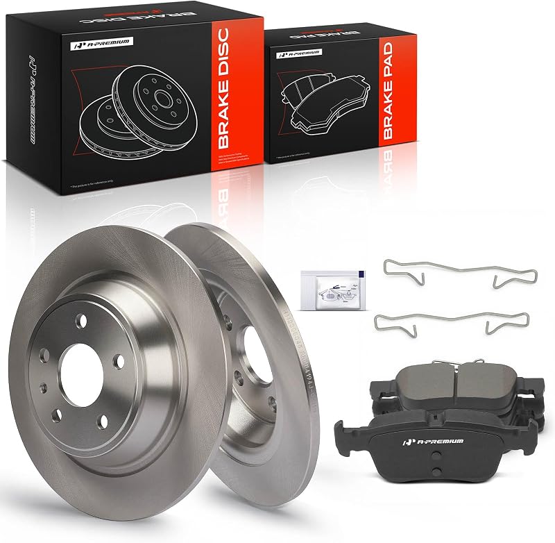 A-Premium 11.89 inch (302mm) Rear Solid Brake Rotors and Ceramic Pads Kit | Compatible with Ford and Lincoln Models - Fusion 2013-2020, MKZ 2013-2016, 6-Pack