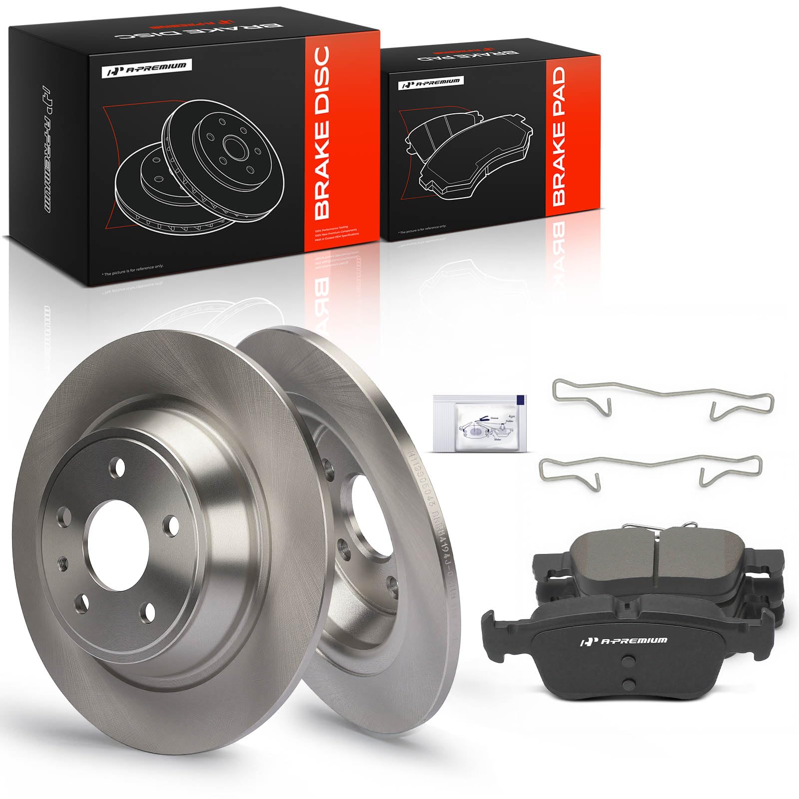 A-Premium Rear Solid Disc Brake Rotors + Ceramic Pads Kit Compatible with Select Ford and Lincoln Models - Fusion 2013-2020, MKZ 2013-2016, 6-PC Set