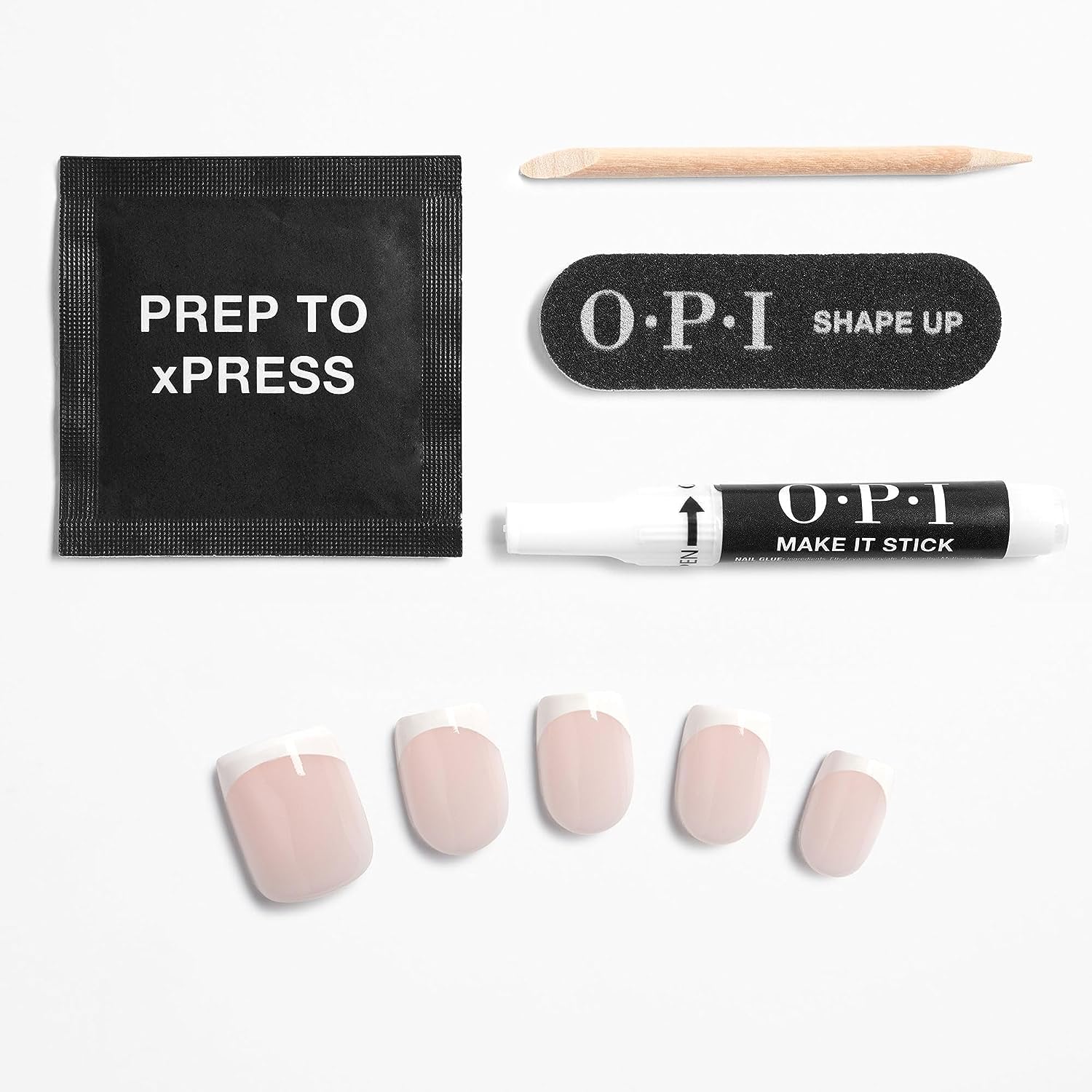 Bundle of OPI xPress/ON Press On Nails, With Nail Glue, French Tip Nail Art, Short, French Press + OPI Repair Mode Bond Building Nail Serum, Clear, 0.3 fl oz