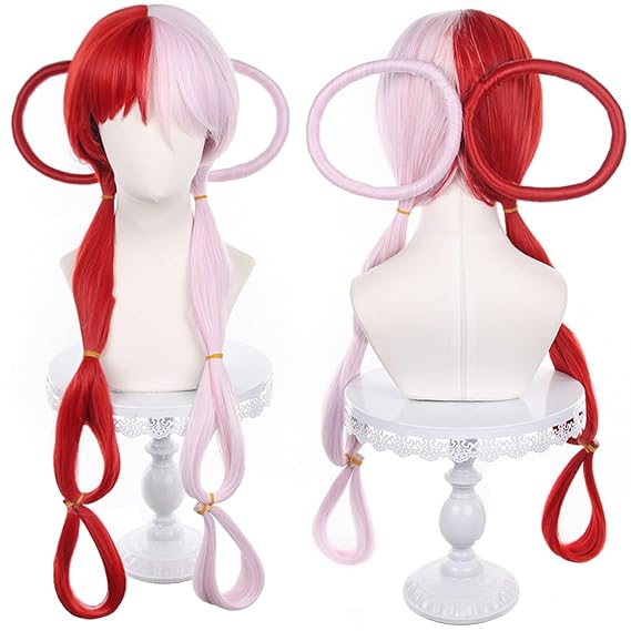 Anime Red Pink Cosplay Wig Long Hair Heat Resistant Synthetic Fabric Women Halloween Cosplay Party