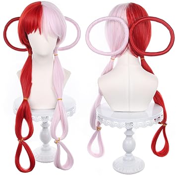 Anime Red Pink Cosplay Wig Long Hair Heat Resistant Synthetic Fabric Women Halloween Cosplay Party