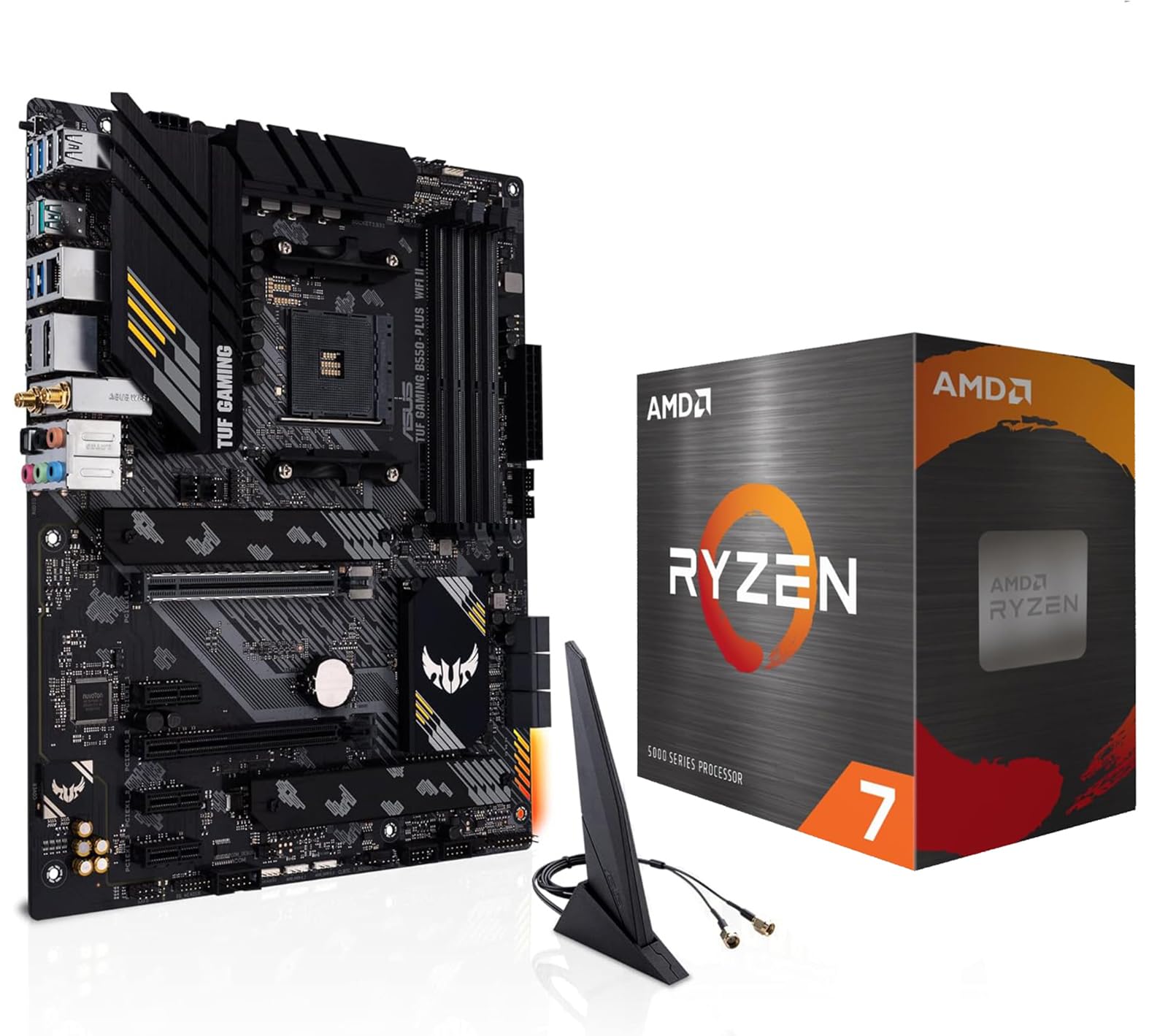 MICRO CENTER AMD Ryzen 7 5800XT Desktop Processor with ASUS TUF Gaming B550-PLUS WiFi II AM4 ATX Gaming Motherboard (DDR4, PCIe 4.0, WiFi 6, 2.5Gb LAN