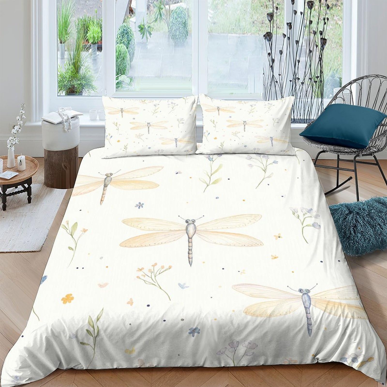 Ctjqhvkz Style-8 3D Printed Dragonfly Botanical Fitted Sheet Microfiber Non Slip Bed Cover For Bedroom Guest Room Decor Washable Single（135X200cm）