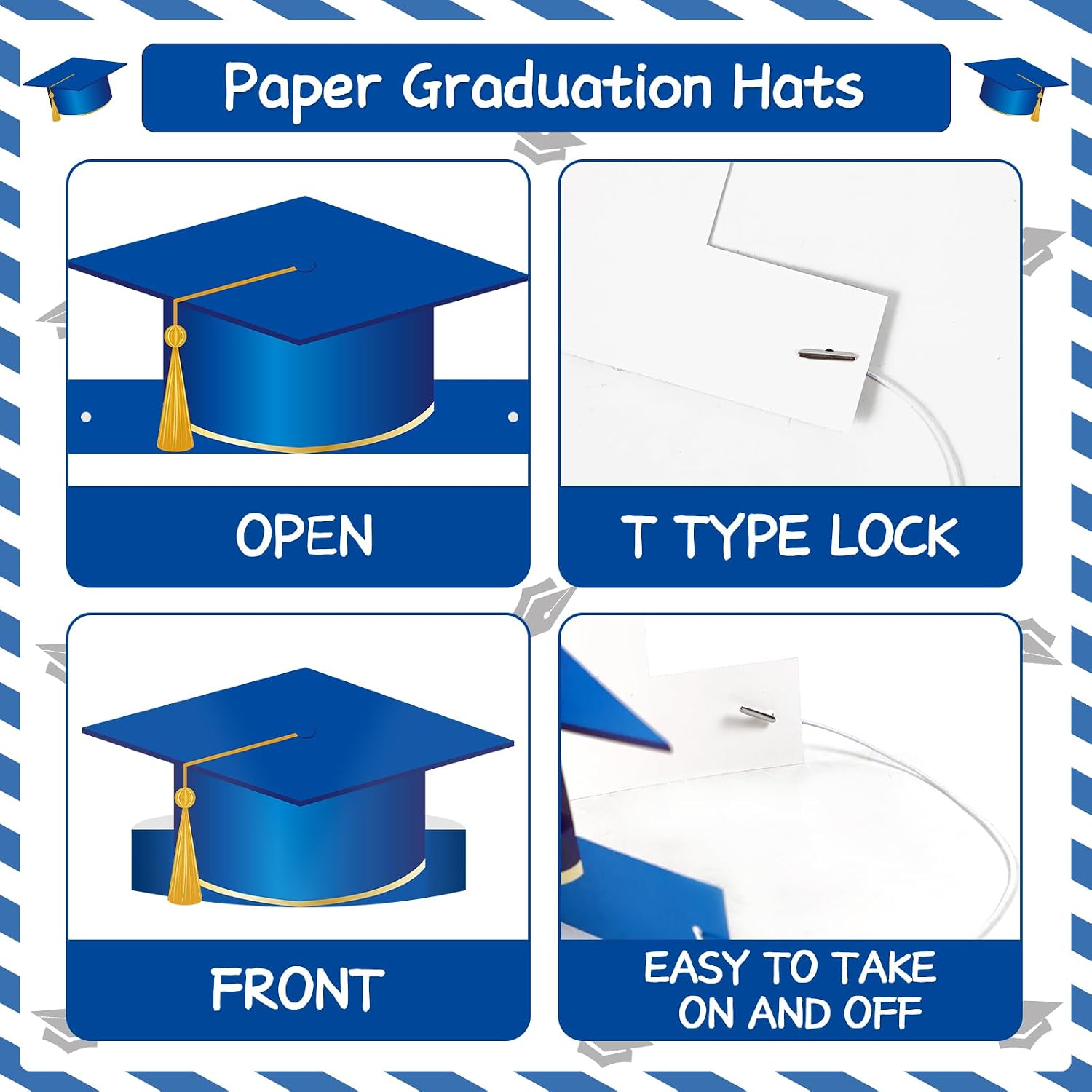36 Sets Paper Graduation Hats Class of 2026 Adjustable Graduation Cap Headbands with Elastic String for Students Kindergarten Preschool Graduate Gift Grad Party Decoration Favor Supplies(Blue Gold)